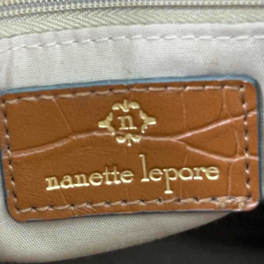 Nanette Lepore Satchel Crossbody Bag 10x8 Cognac Pebbled Croc Chic Purse - Picture 11 of 15